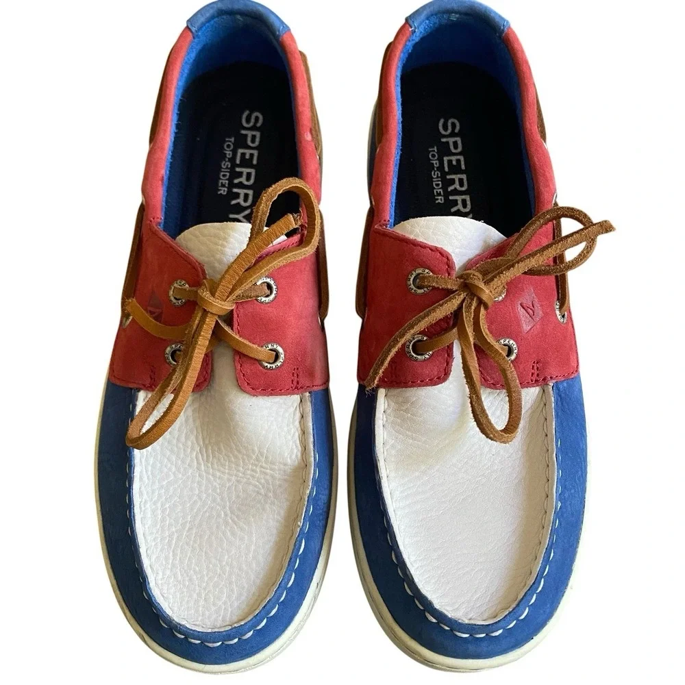 Sperry Gold Cup 2 Eye Boat Shoes Men 7 EU 39 Red Blue White Patriotic Preppy